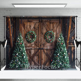 Lofaris Wooden Barn Door Wreath Tree Christmas Photo Backdrop